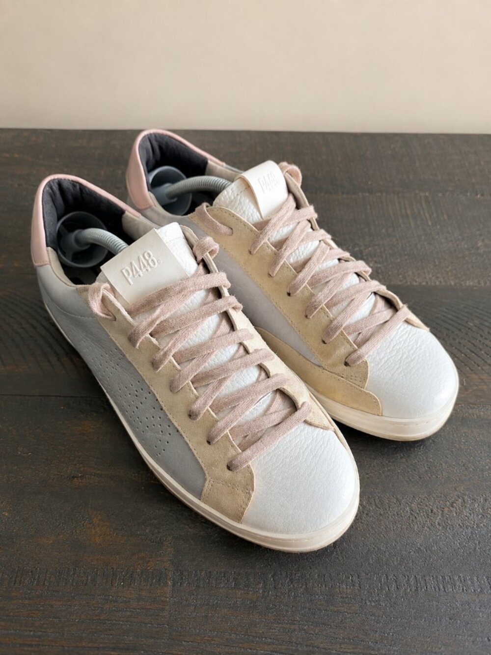 P448 John Sneakers EU 39 US 8.5 White Gray Blush Pink Leather Platform Italian